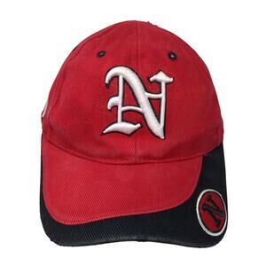 N Strapback Baseball Cap Red One Size Adjustable Embroidered Sidewalk Cotton